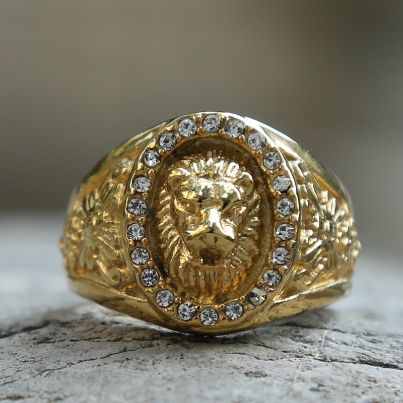 Anillo de acero inoxidable estilo Hip Hop para hombre y niño, sortija de oro y plata con de El Rey León, estilo Punk, Animal, para hombre y niño