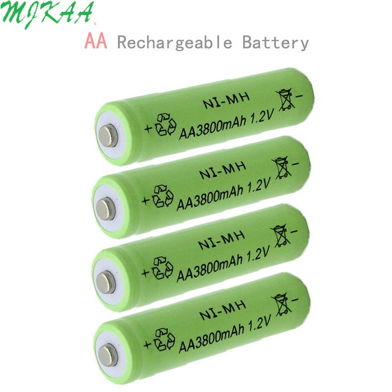4Pcs Ni-MH 1.2V 3800mAh Green AA Rechargeable Nickel-metal Hydride Battery 14mm*50mm