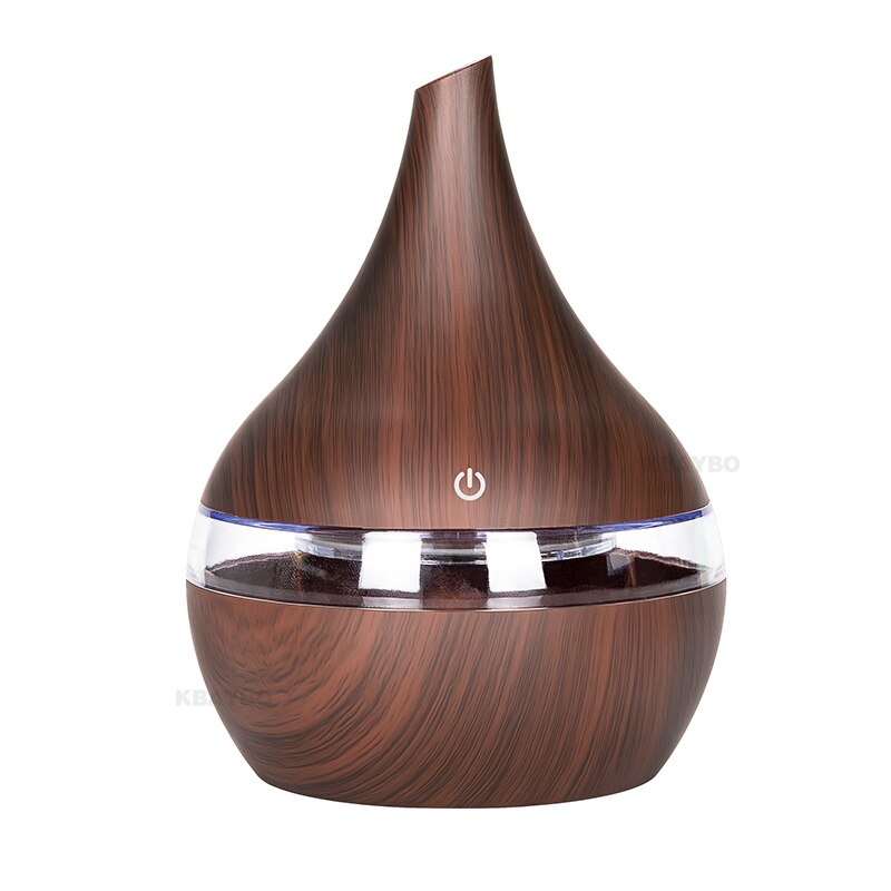 KBAYBO 300ml USB Aroma difusor de aire de grano de madera humidificador de aire ultrasónico máquina de niebla con 7 colores luces para el hogar: dark wood