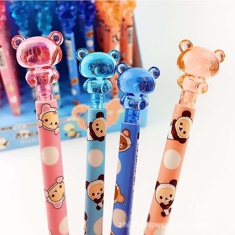 4 pcs/lot Crystal Bear Mechanical Pencil Cute Student Automatic Pen For Kid School Office Supply Escolar Papelaria