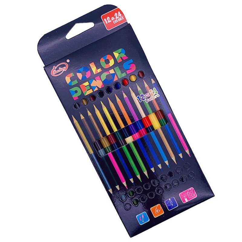24/36 Kleur 12/18Pc Tweekoppige Kleur Lood Potlood Hout Kleurpotloden Voor Tekening Briefpapier office Accessoires School Leveranties