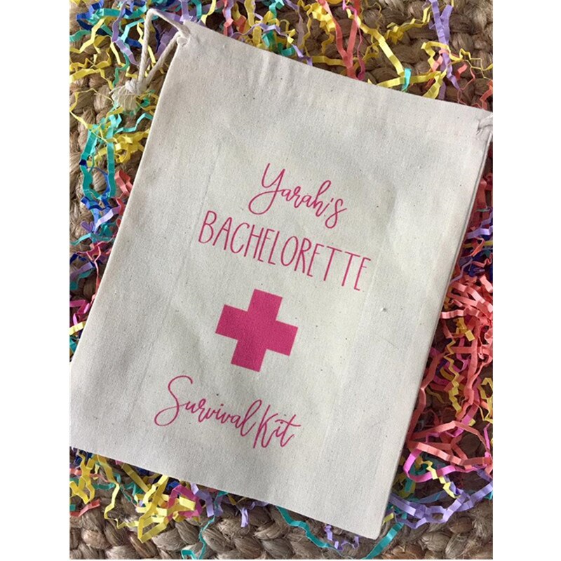 Bachelorette favor kit väska 10 st personifiera muslin brudkalas väska brudtärna väska baksmälla väska välkomstväskor återhämtningsväska