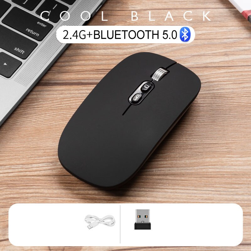 Slanke Dual Mode Bluetooth Draadloze Muis Bluetooth 5.0 &amp; 2.4G Draadloze Oplaadbare Draadloze Muis Met 3 Verstelbare Dpi: Cool Black