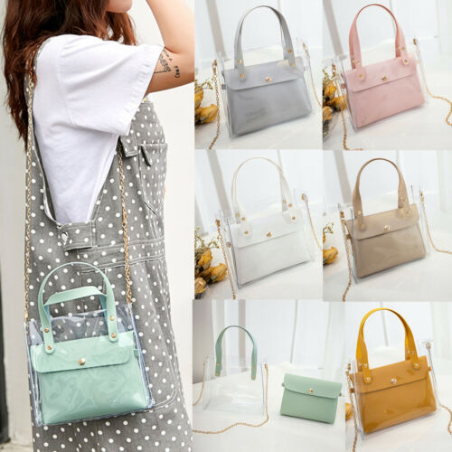 Sommar klar transparent pvc axelväskor kvinnor godis färg kvinnor gelé väskor handväska enfärgade midjeförpackningar