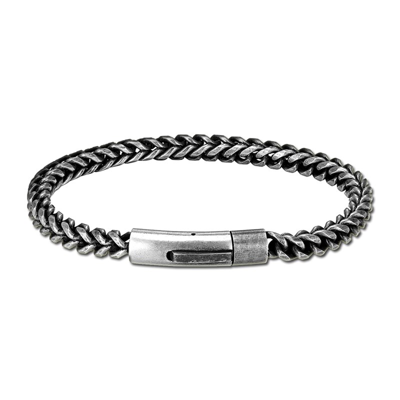Jahrgang Kette Verknüpfung Männer Armbinde Handgemachten Punk Felsen Edelstahl Motorrad Armbänder Männliche Hand Schmuck Zubehör Freund: 5MM Jahrgang Schwarz / 21cm