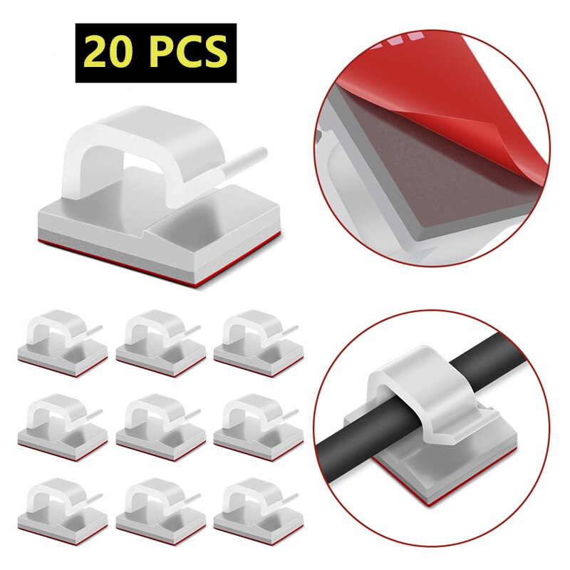 20pcs Wire Cable Management Organizer Desktop Cable Cord Clips Mouse Headphone Holder Data Telephone Line Cable Winder Tidy: White