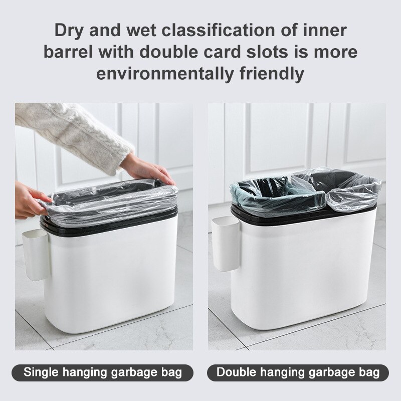 12L Trash Can Kitchen Garbage Bag Holder Rubbish Bin Kitchen Recycling Bathroom Trash Bin Toilet Bucket Crack Press Type Dustbin