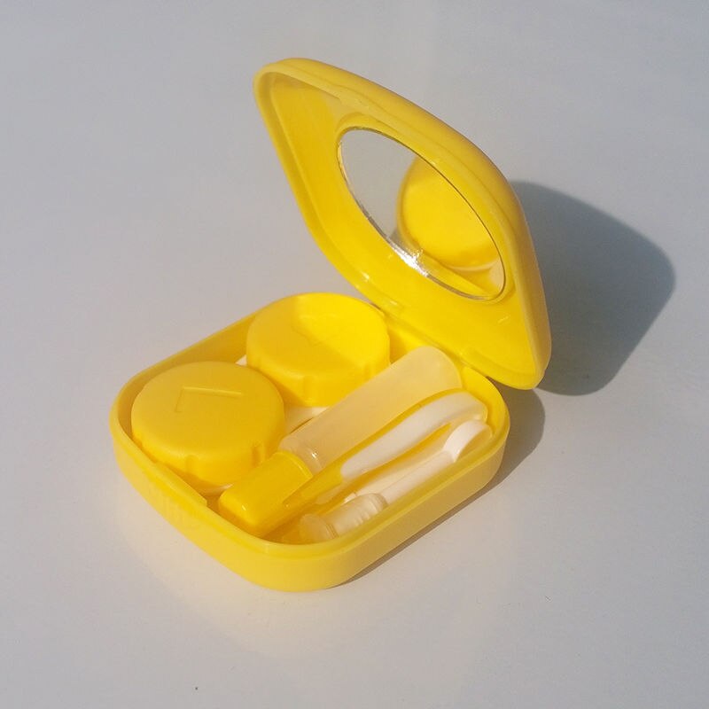 Mini Square Contact Lens Case Portable Travel Kit Easy Carry Mirror Container Holder: type1 yellow