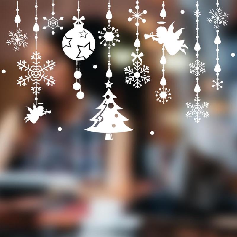 Diy christmas wallsticker stue dekal vindu utstillingsvindu glass nisse ugler tre snøflak år juledekor: 02
