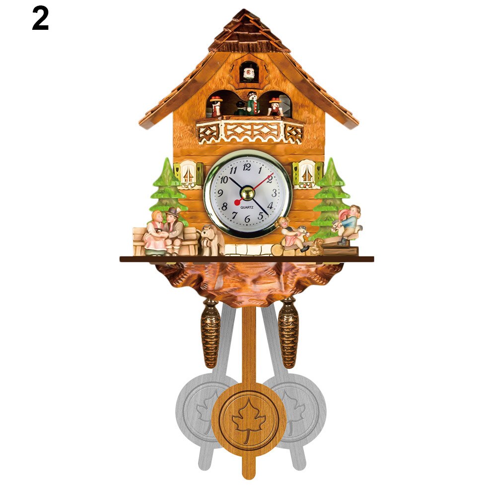 Wooden Cuckoo Wall Clock Bird Time Bell Swing Alarm Watch Home Art Decor Germany Black Forest Autoswinging Cuckoo Wall Clock: 2