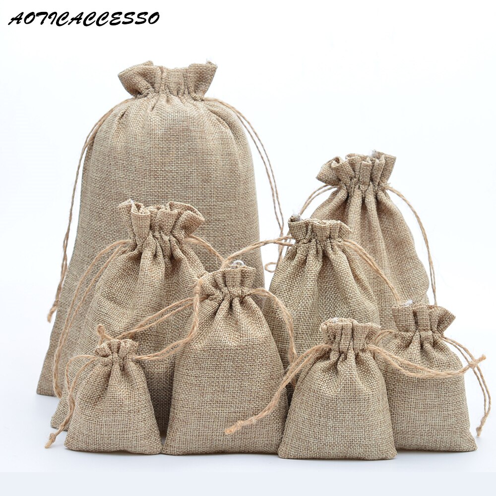 Hessische Jute Jute Trekkoord Zak Voor Kerst Wedding Party Arts Ambachten Projecten Presenteert Snack koffieboon Sieraden Bags