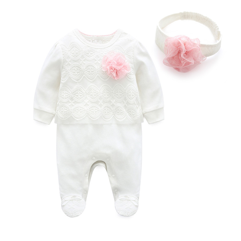 Prinsesse nyfødt baby pige tøj blonde blomster jumpsuit & pandebånd 2 stykke piger tøj sæt spædbørn forår romper