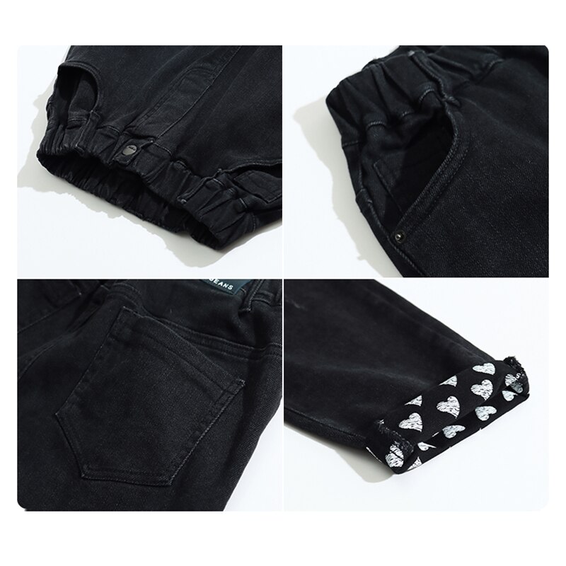 Pantalones vaqueros negros para niños y niñas adolescentes, pantalones bombachos informales de a la con estampado, talla nueva 2022, primavera y otoño, 10/12