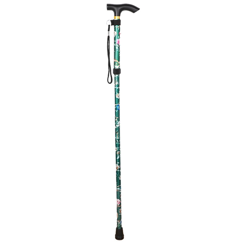 Shockproof printing cane telescopic trekking pole five sections aluminum alloy metal folding crutches elderly crutches poles: Green
