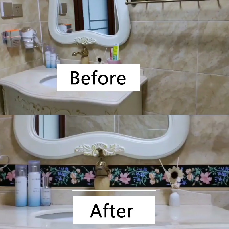10cm*10m Waist Line Wall Sticker Kitchen Waistline Bathroom Toilet Waterproof Self Adhesive Wallpaper Border Floral Wall Paper