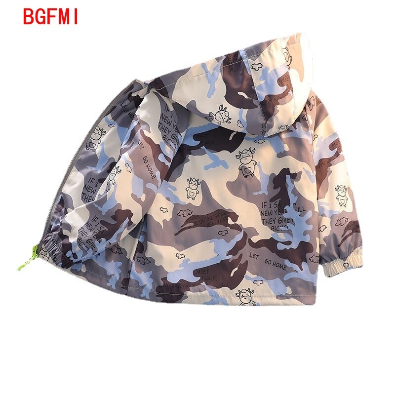 2-8T Sports Boys Spring Fall Camouflage Polyester Zipper Layer Jacket Casual Windbreaker Boy Handsome Hooded Windproof Coat