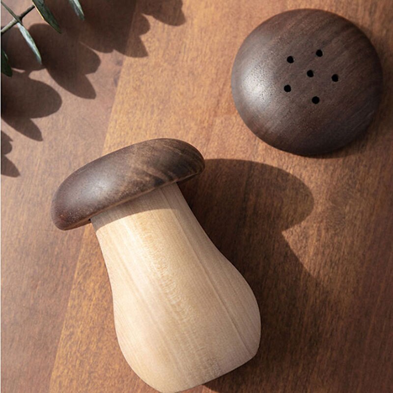 Solid Wood Toothpick Holder Toothpick Box Black Walnut Wooden Mushroom Cute Shape Solid Wood Production Storage Box Kitchen Tool