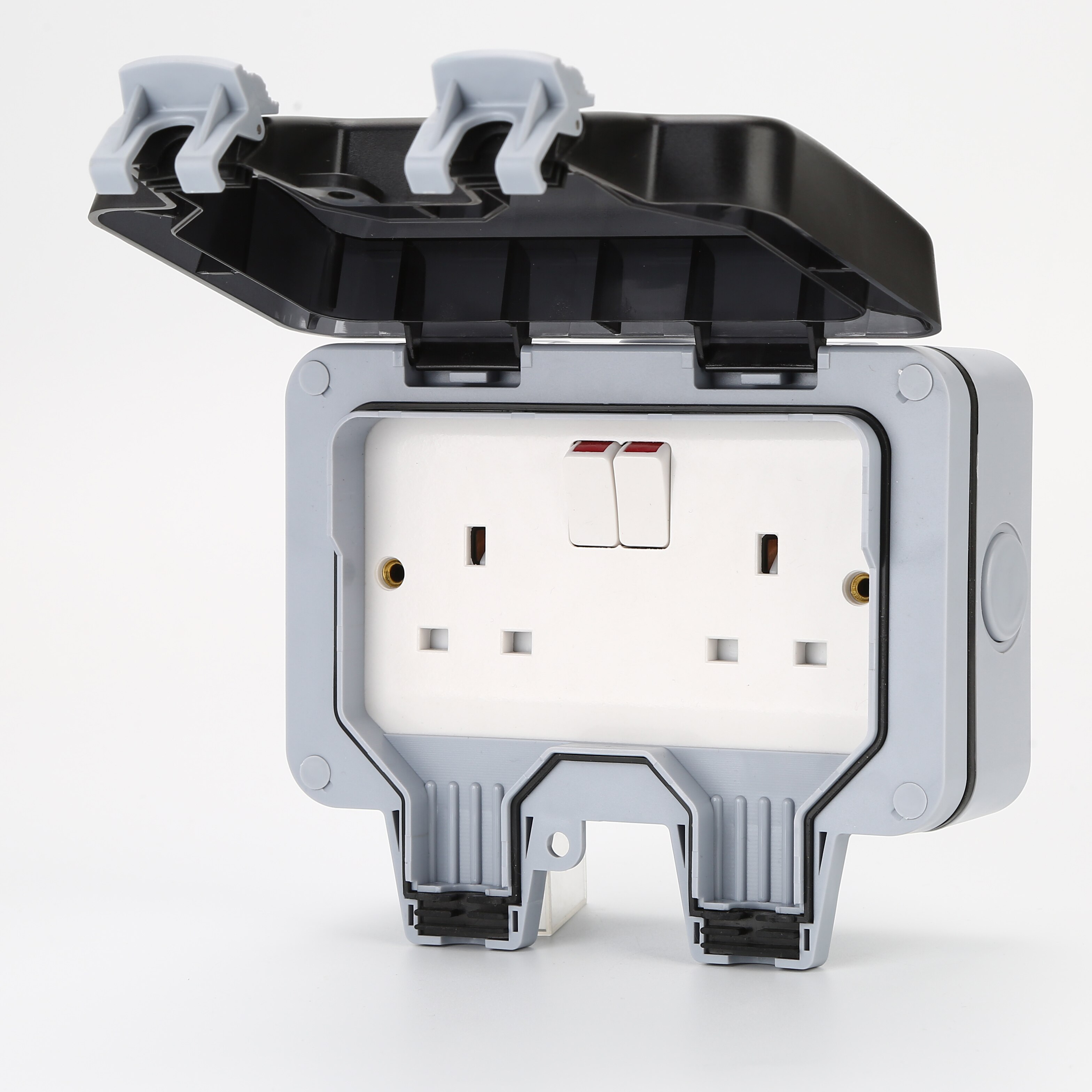 UK Wall Outlet 13A 2 Gang Weatherproof Outdoor Switched Socket IP66 Electric Switch And Socket