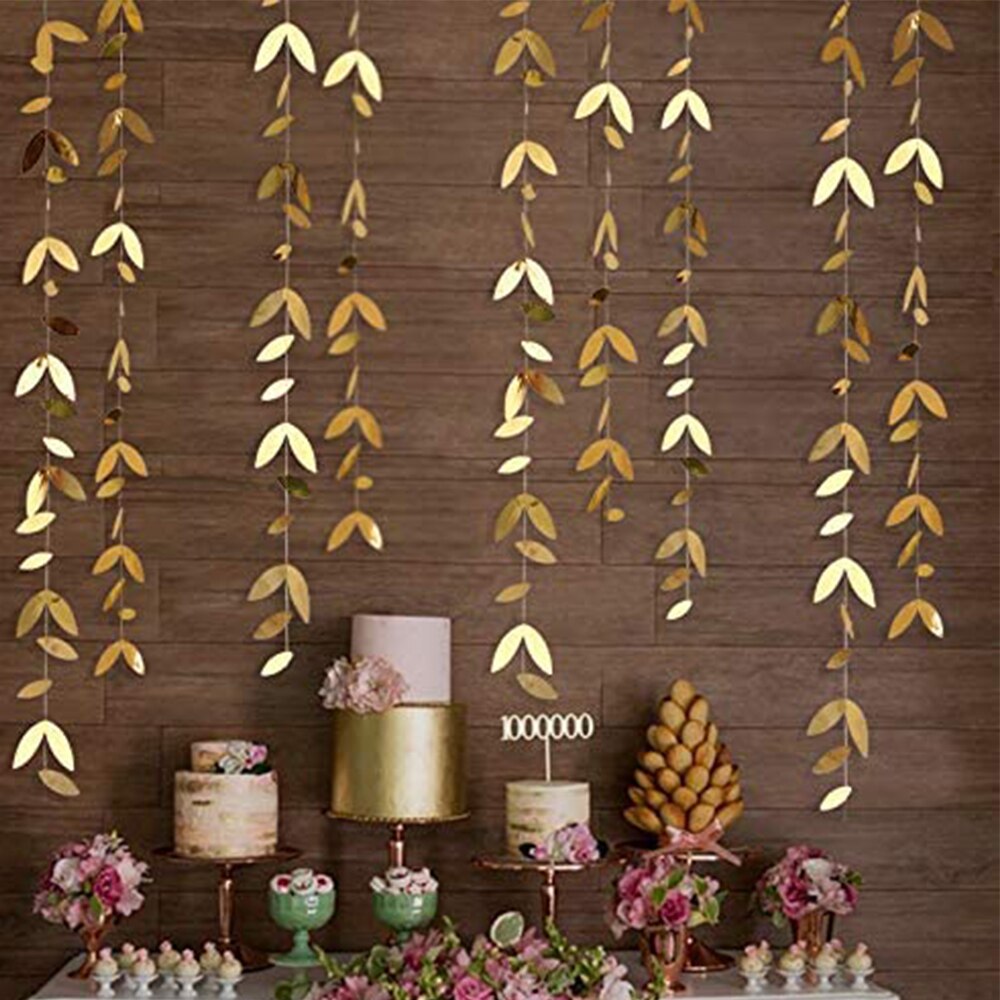 Rose Gold Party Decorations Leaf Garlands Paper Hanging Gold Leaves Streamers Banners Rose Gold Birthday Baby Shower Party Decor