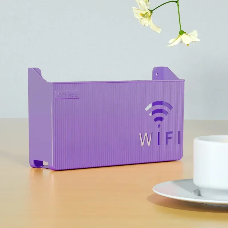 Wireless Wifi Router Storage Box Plastic Wall-mounted Cable Power Bracket Organizer Shelf Home Decor cajas organizadoras: PURPLE