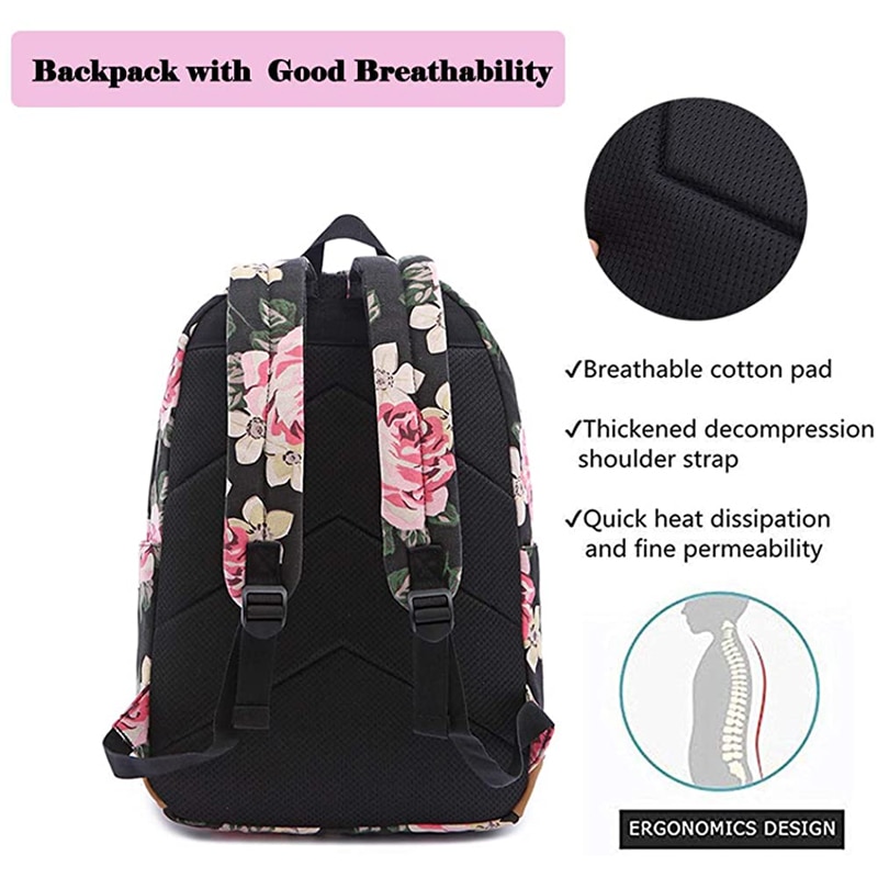 Canvas School backpack Set Lightweight Teen Girls Women Kids School Bags College Bookbag Fits 14 Inch Laptop Bag