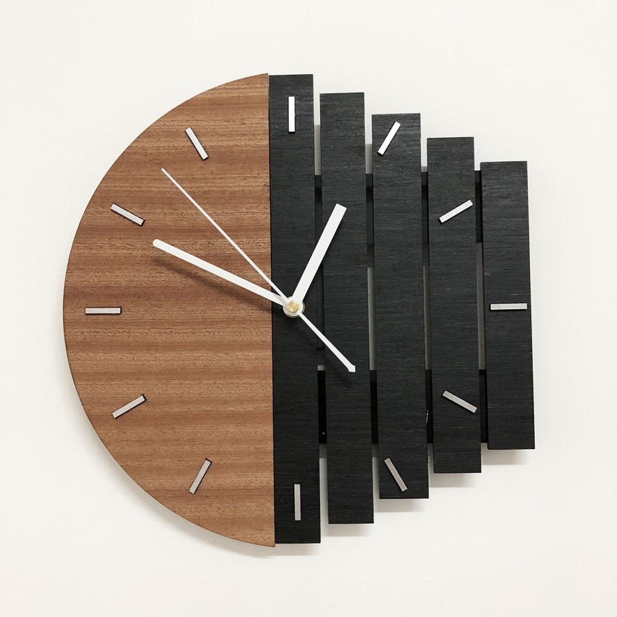 Nordisk trä väggklocka modern unik 3d klockar loft unik vägghängande klocka trä heminredning