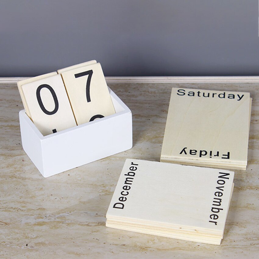 1Pc Desktop Ornaments Calendar Wood Perpetual Calendar, Home Office DIY Daily Schedule Table Calendars, Photo Props Decoration