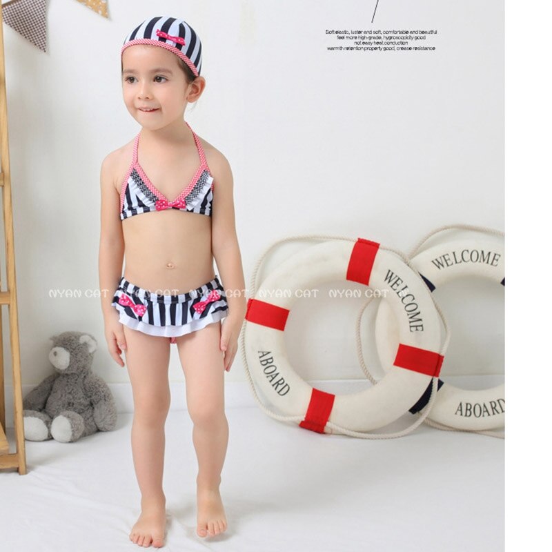 Girls Swimweare Girls Bathing Suit Swimming Bathing Bikini Set Cap+Top+Pants 3Pcs Kids Girl Swimwear Suit 2-7Year Swimwear gIrl