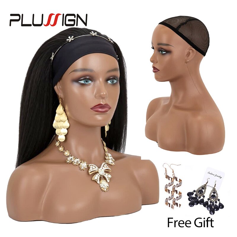 Plussign Realistic Half Body Double Shoulder Pvc Training Mannequin Heads For Display Wigs Hat Jewelry Practice Model Head
