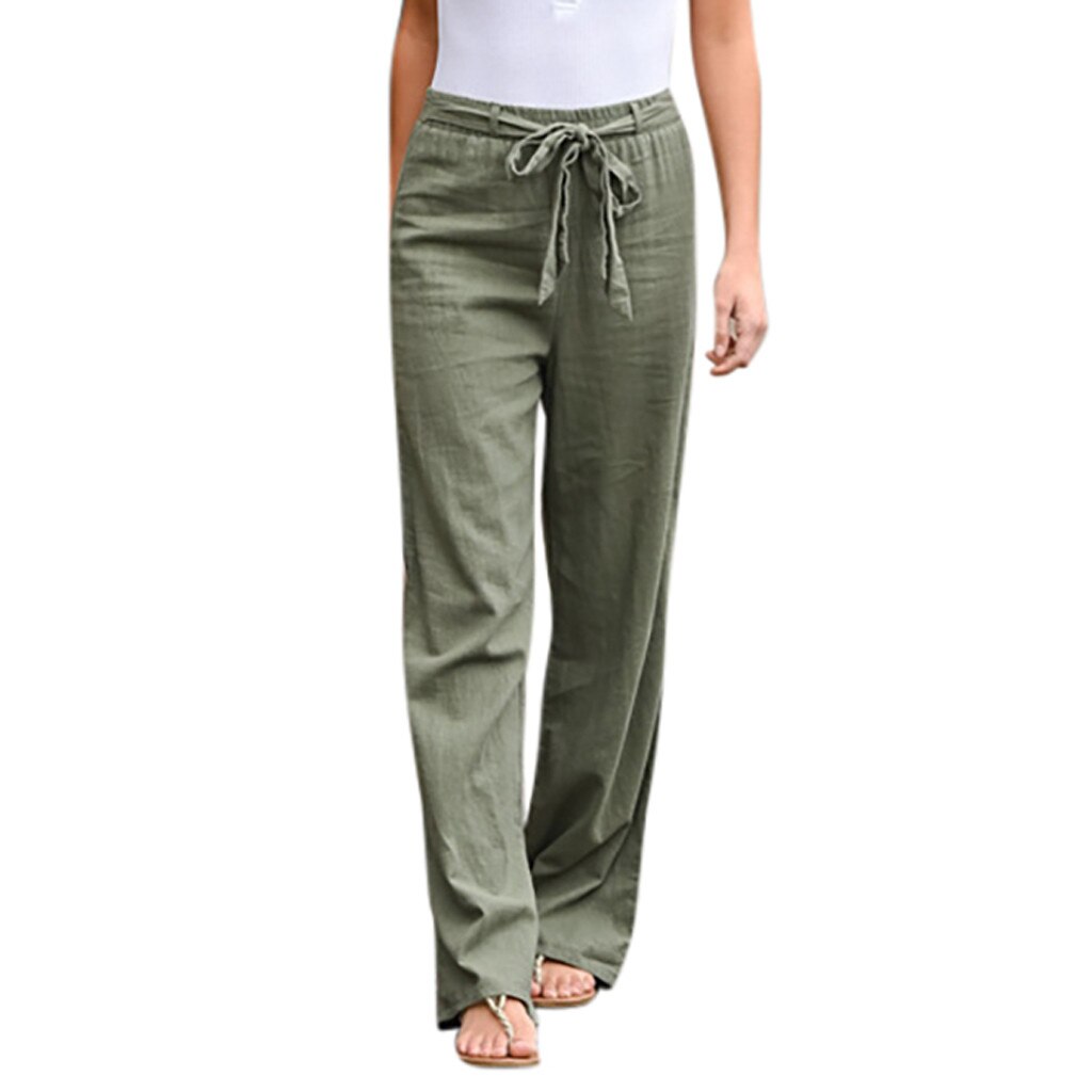 Womens Solid Bandage Loose Casual Wide Leg Leggings Bottom Long Pants Trousers Брюки Женские #Y10