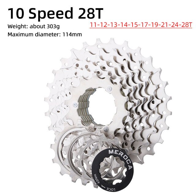 Road bike cassette 8 9 10 11speed 11T 25T 28T freewheel silver BMX cassette 8 9 10 11 speed: 10 Speed  11-28T