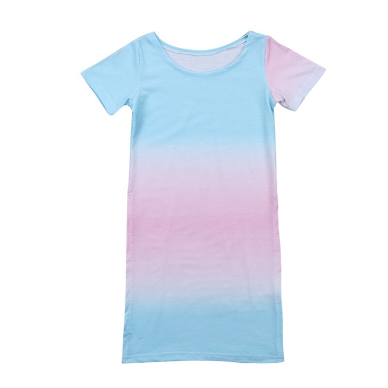 Été décontracté robe de -né infantile bébé filles dégradé coloré élastique col rond à manches courtes T-shirt fendu hauts longs: 80