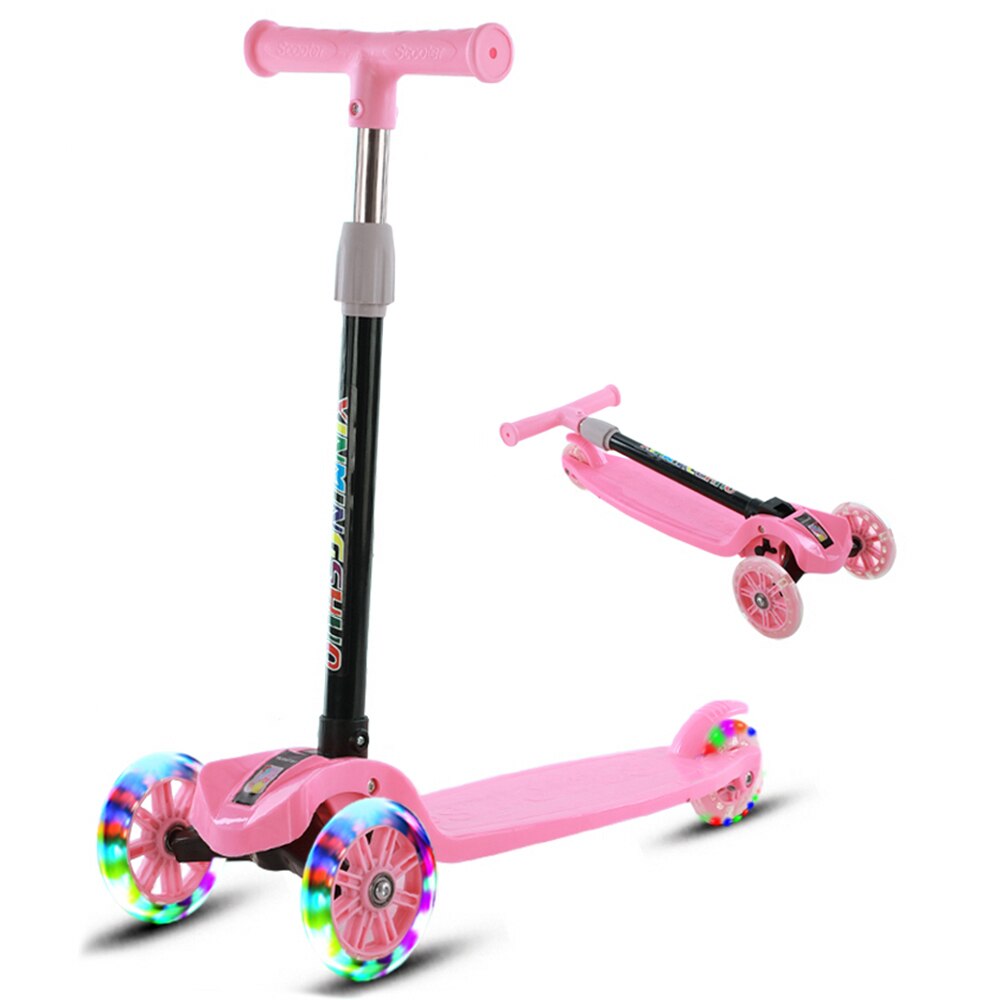 Børn 3 hjul scooter foldbar justerbar højde by scooter til drenge piger alder 2 - 12 kid 3 hjul scooter sikker: Lyserød