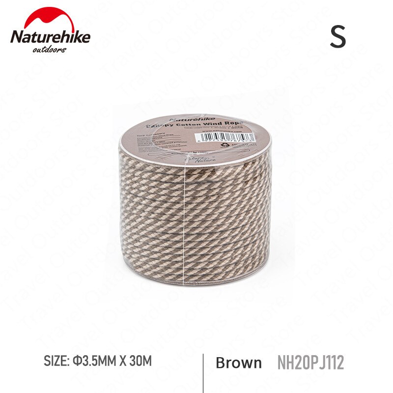 Naturehike-Cuerda de viento de algodón, accesorios de tienda con nudo rápido, hebilla de cuerda de viento antideslizante, gancho de ajuste para acampar y senderismo: Brown-S