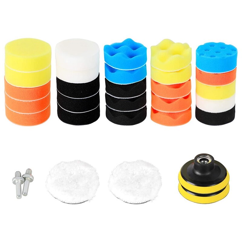 31Pcs 3Inch Polijsten Pad Kit, spons En Wol Buffing Pads Kit Met M14 Boor Adapter Voor Auto Zorg Polijstmachine: Default Title