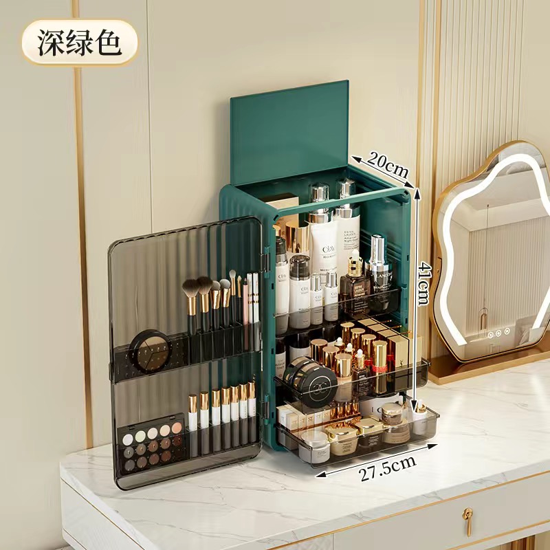 Cosméticos Organizador Caixa de armazenamento, Maquiagem, Cuidados com a pele, Home Desktop, Dustproof Cabinet, Large Capacity Vanity: Rosa