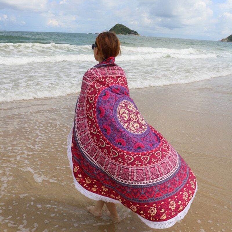 Nieuw Microfiber 145 Cm Ronde Strandlaken Met Kwasten Bohemen Gedrukt Handdoeken Voor Volwassenen BFE88