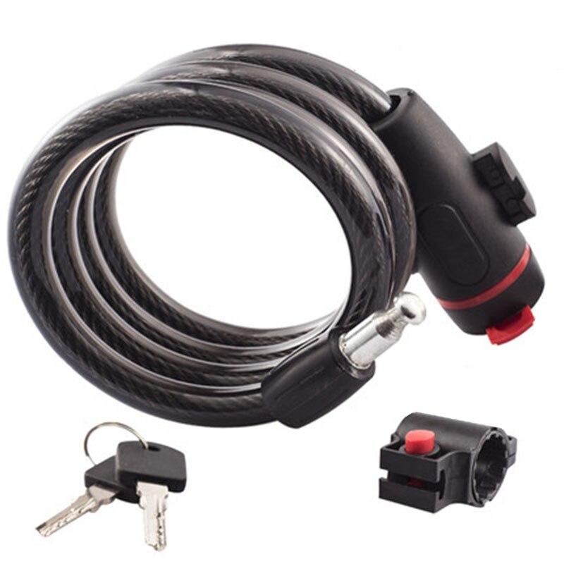Bike Lock Cable Bike Cable Basic Self Coiling Combination Cable Bike Locks with Bracket Flexible steel cables: Red