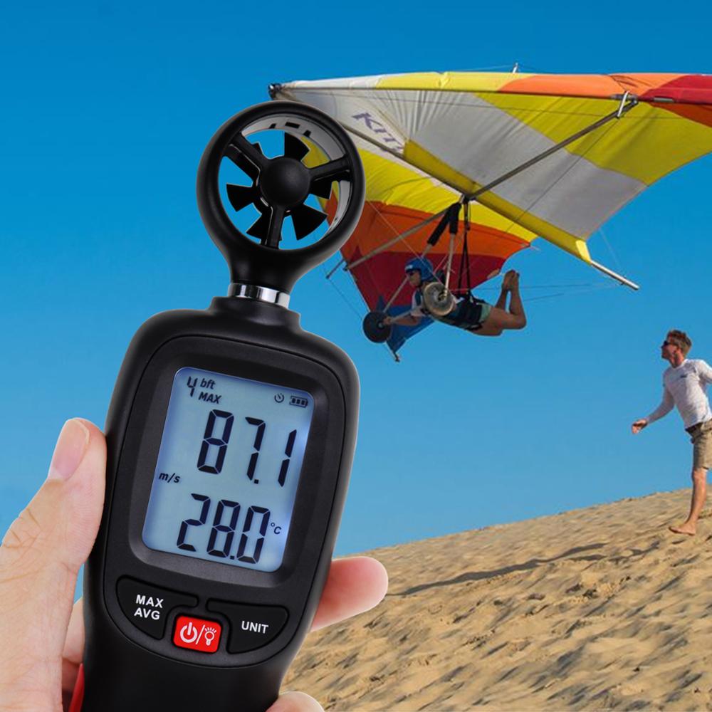 Digital Anemometer Wind Velocity Temperature Meter w/ Data Recording Beaufort Scale Data Hold Function for Fishing Kite Flying
