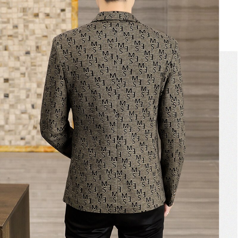 Full Print Blazers for Men Autumn Winter Casual Suit Jacket Slim Wedding Business Dress Coat Street Wear Social Blazer Masculino