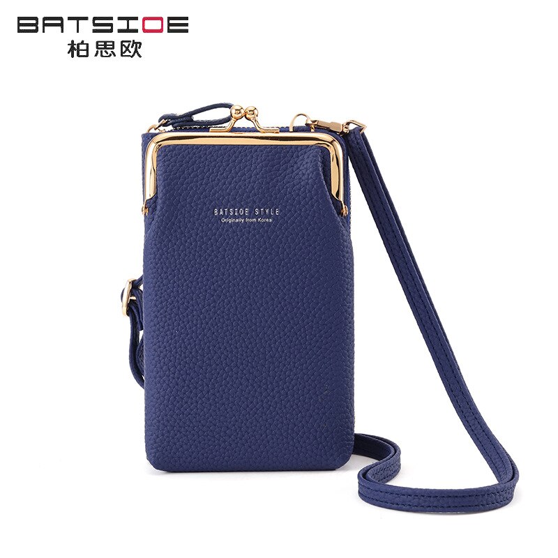 Batsioe-Bolso de teléfono para mujer, Cartera de estilo coreano de gran capacidad, longitud media, informal, con cremallera, bandolera Vertical, novedad de: Dark Blue