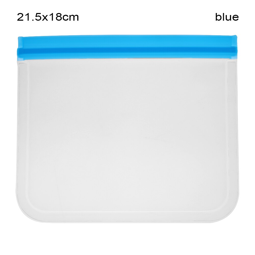 1pc doorschijnende siliconen zakjes voor het bewaren van verse levensmiddelen, lekvrije melk en fruitcontainers, herbruikbare, afgesloten staande zakken met ritssluiting: Blauw 1