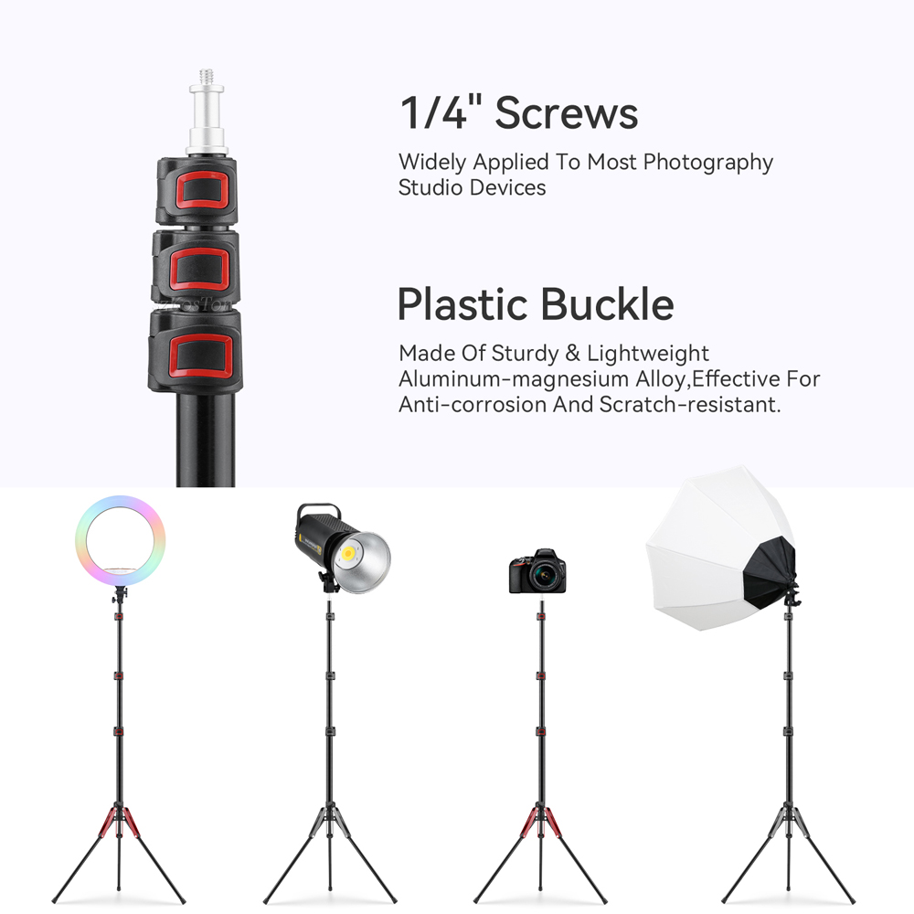 1.9m/75 inch aluminium lampstatief voor fotografie, lichtstatief, monopod, lichtbeugel voor led-videolamp, flitser, reisformaat, 1/4 schroeven