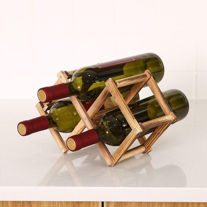 Opvouwbare Houten Wijnfles Houder Wijn Planken Houdt 3/6/10 Flessen Bar Display Folding Hout Organizer Wijnrekken: 3 bottles-Antique