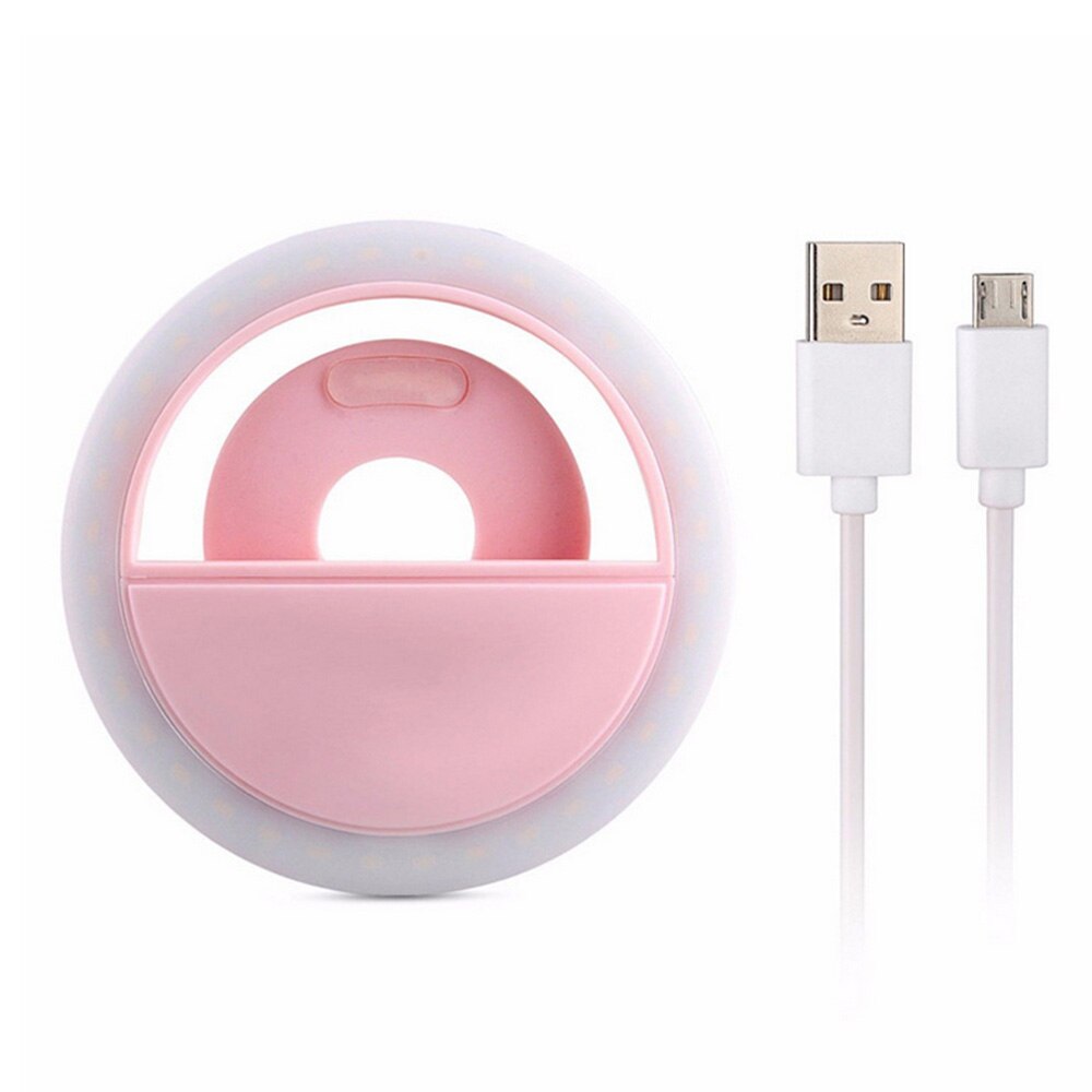 RK-14 Selfie Led Ring Light Portable Mobile Selfie Lamp for Iphone Clip Lampe Selfi Telephone Lampa Na Telefon Lens Photography: Pink Charge