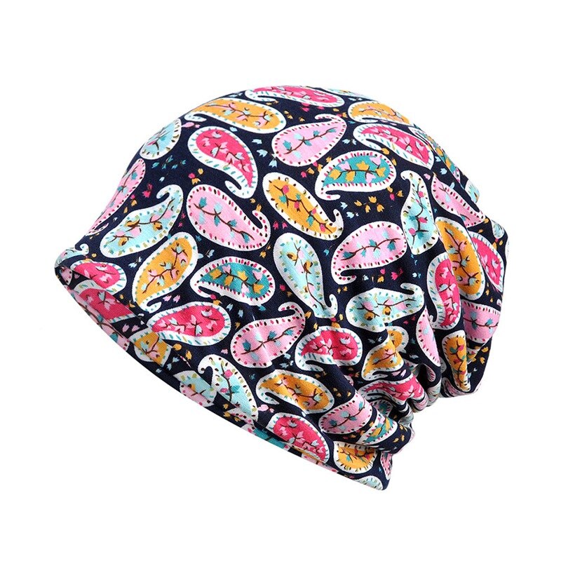 Utomhus sport halsduk blommig cashewtryckt solskydd löparkeps andas elastisk bomullsmössa halsvärmare resehuvudbonader: Kungsblå