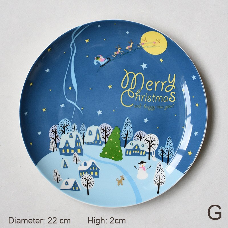 Ceramic Dinner Plate Christmas Cartoon Santa Claus Hand-painted Breakfast Dish Dessert Steak Fruit Plates Kitchen Tableware: G