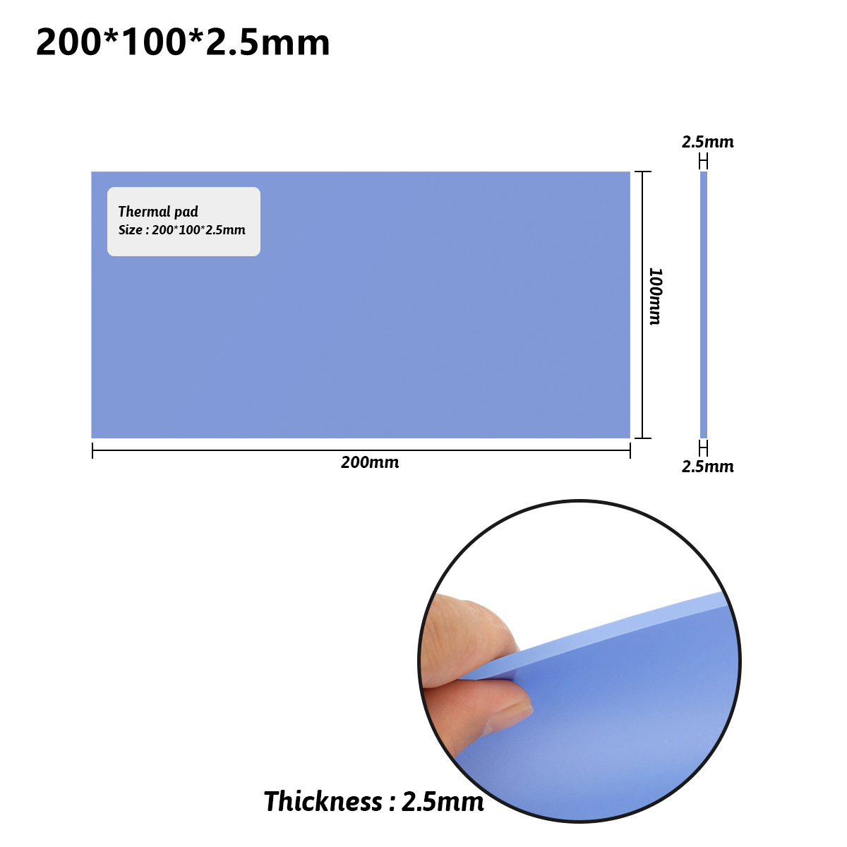 6.0 W/mK GPU CPU Heatsink Cooling Conductive Silicone Pad 100mm*200mm*5mm Thermal Pad термопрокладка: Thickness 2.5mm