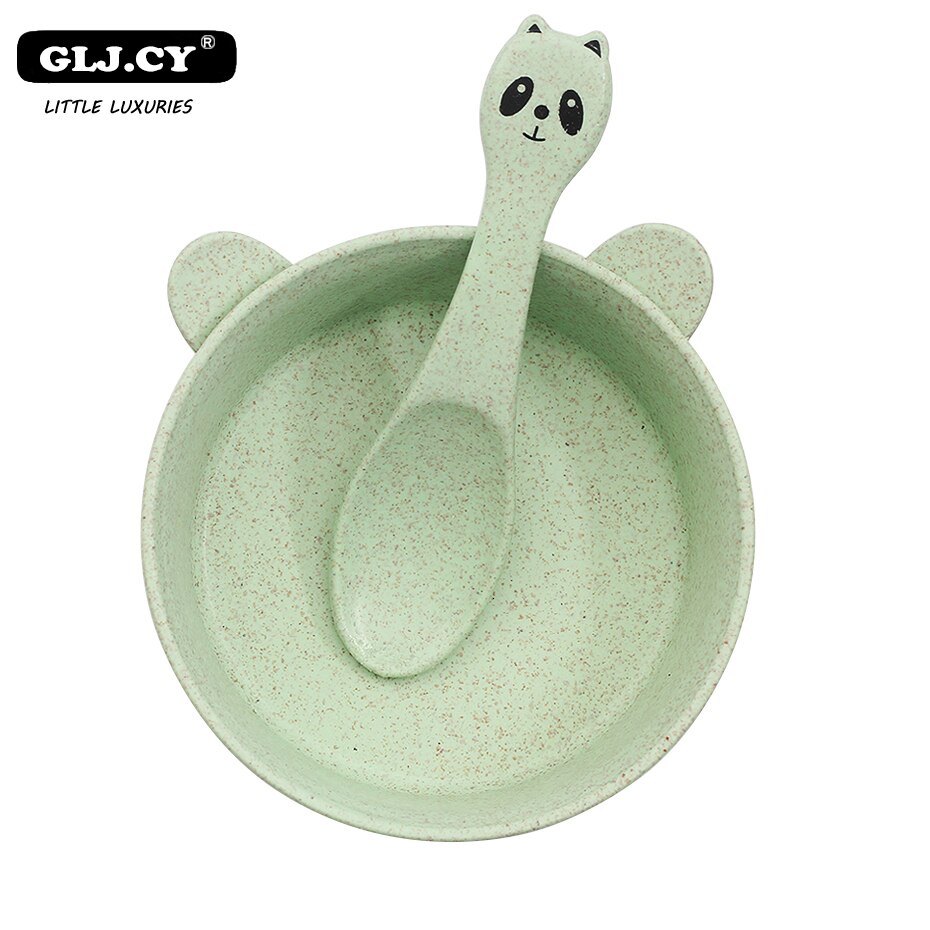 Vaisselle pour bébés vaisselle pour enfants, blé Panda, plats écologiques formation assiette, cuillère bol 2 pièces/ensemble: gree Set