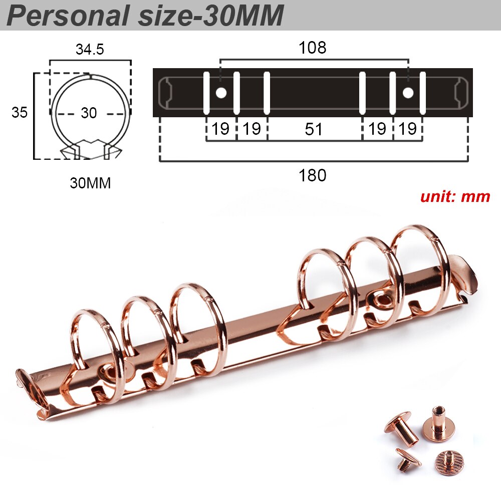 Moterm Personal/ PW Size Metal Spiral Rings Binder Clip With 2 Pairs of Screw For Diary Notebook Planner Binder Clip File Folder: Rose Personal 30MM